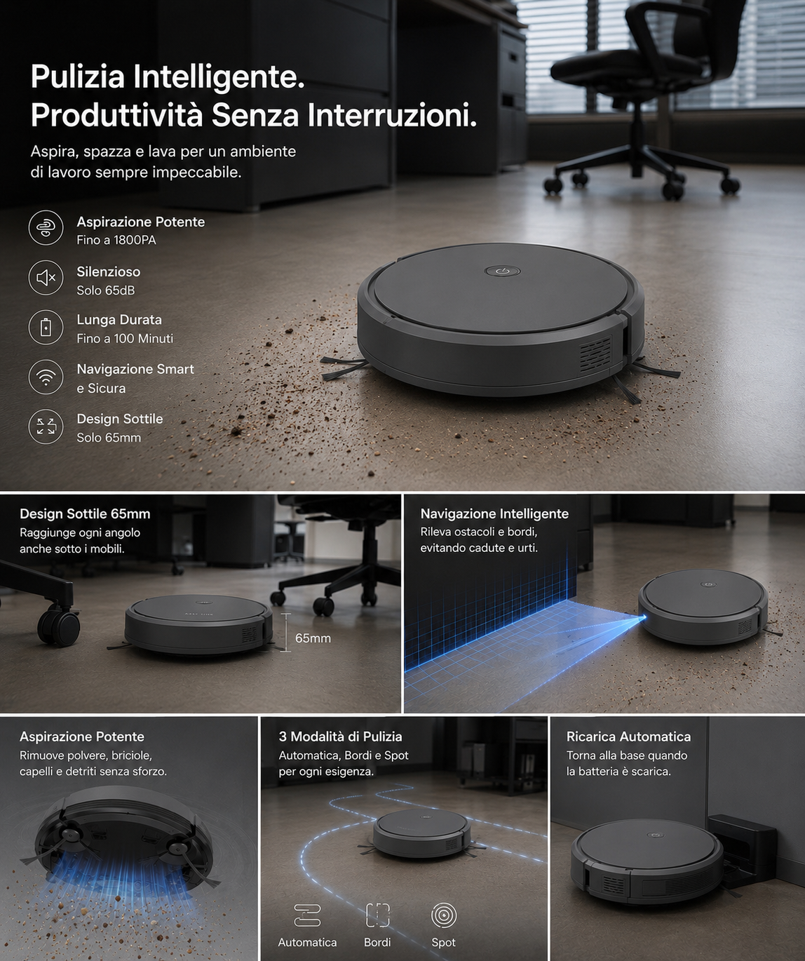 Peakline™ Robot Aspirapolvere Smart Ultra Slim 3 in 1