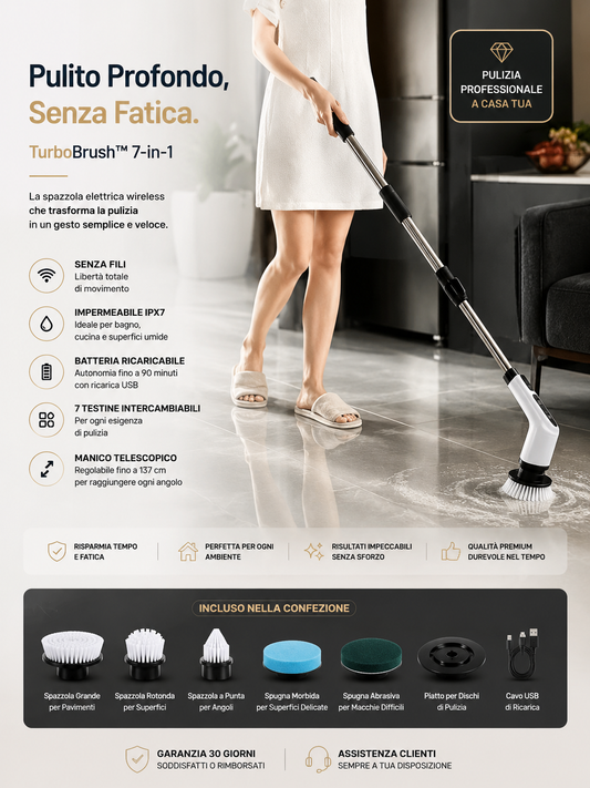 Peakline™ CleanCasa Pro – Spazzola Elettrica 7 in 1