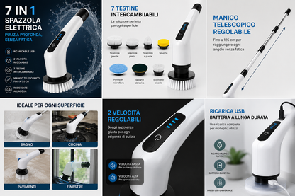 Peakline™ CleanCasa Pro – Spazzola Elettrica 7 in 1