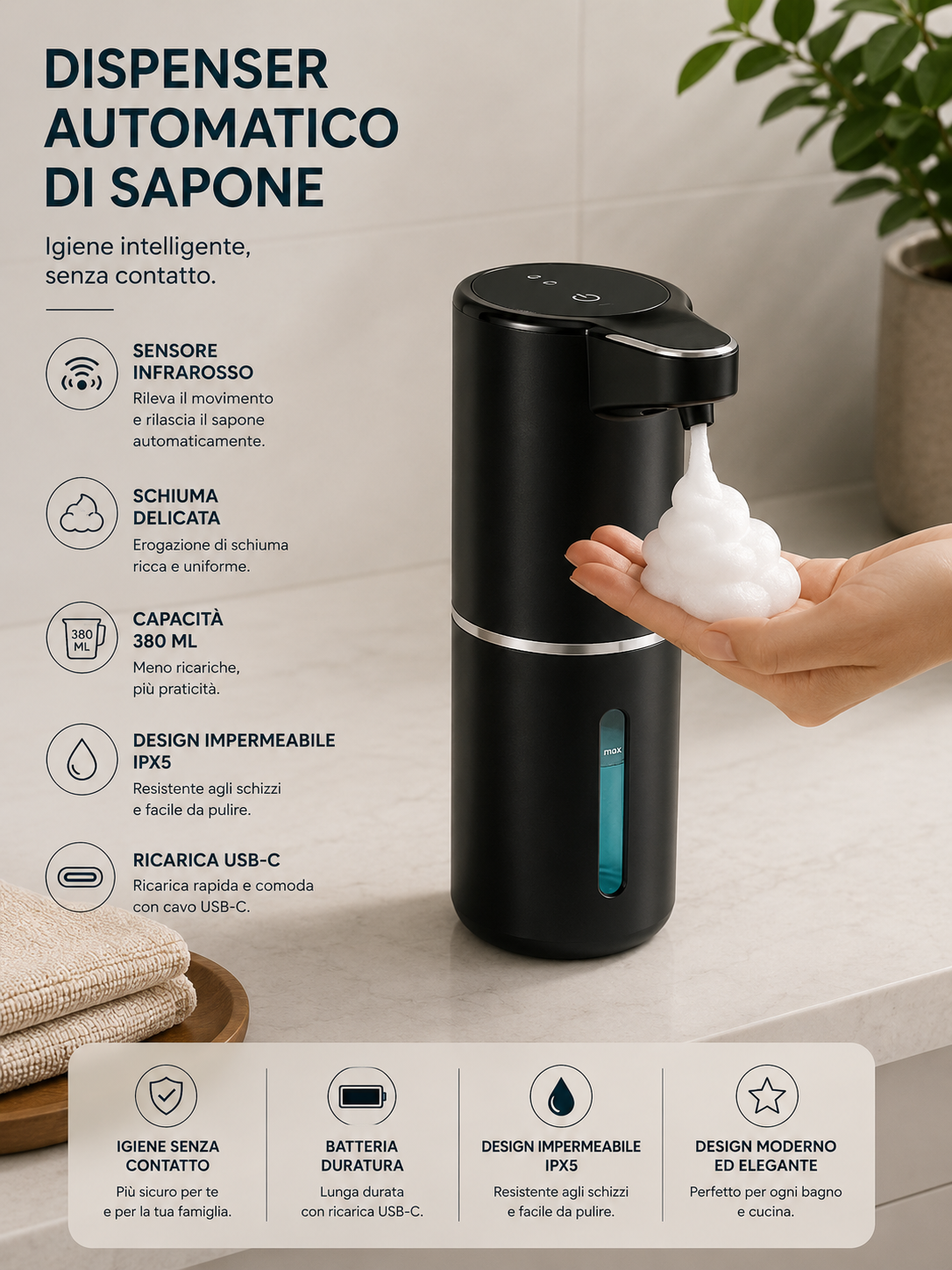 Peakline™ Dispenser Automatico di Sapone Schiumogeno
