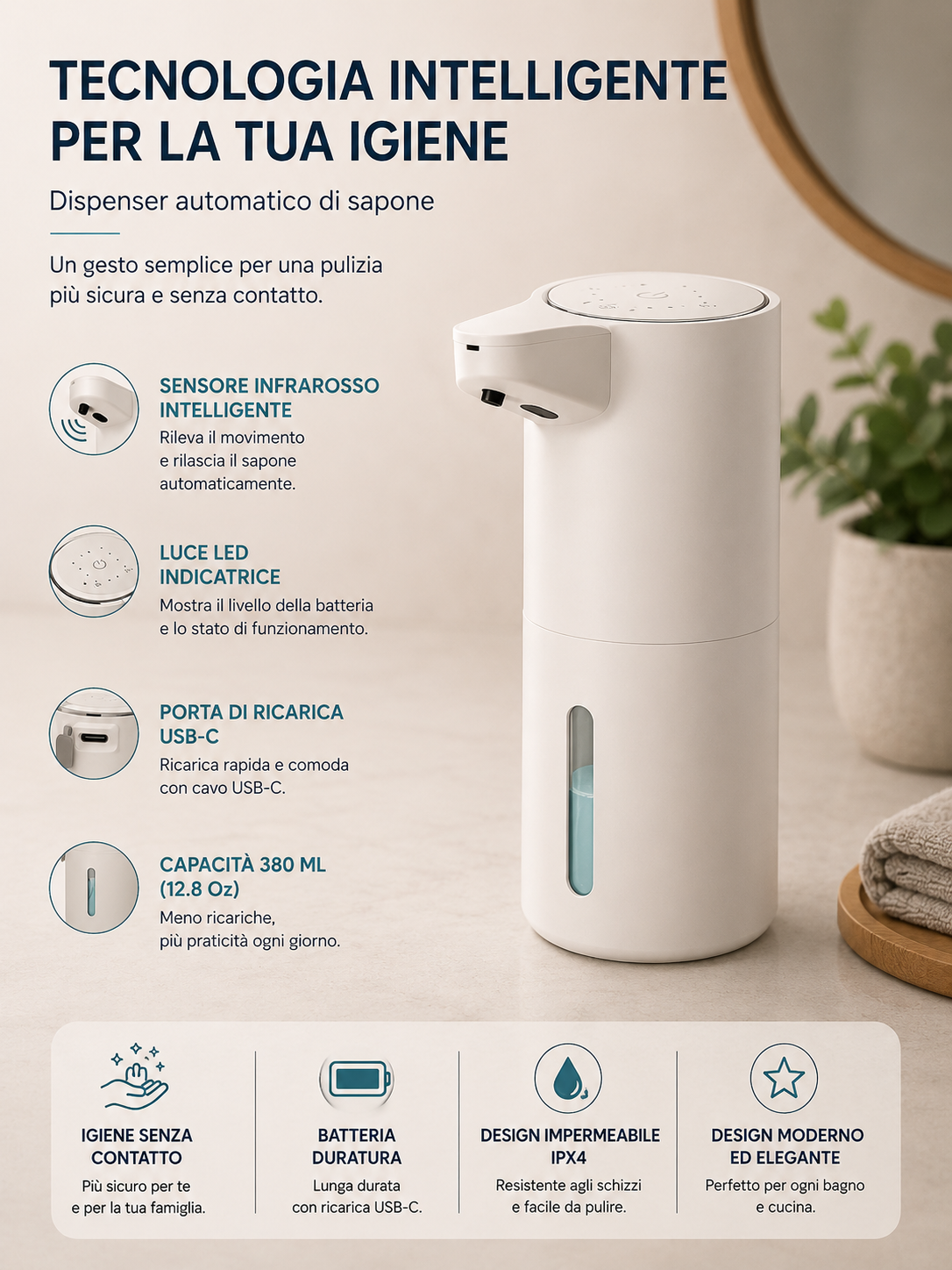 Peakline™ Dispenser Automatico di Sapone Schiumogeno