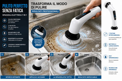 Peakline™ CleanCasa Pro – Spazzola Elettrica 7 in 1