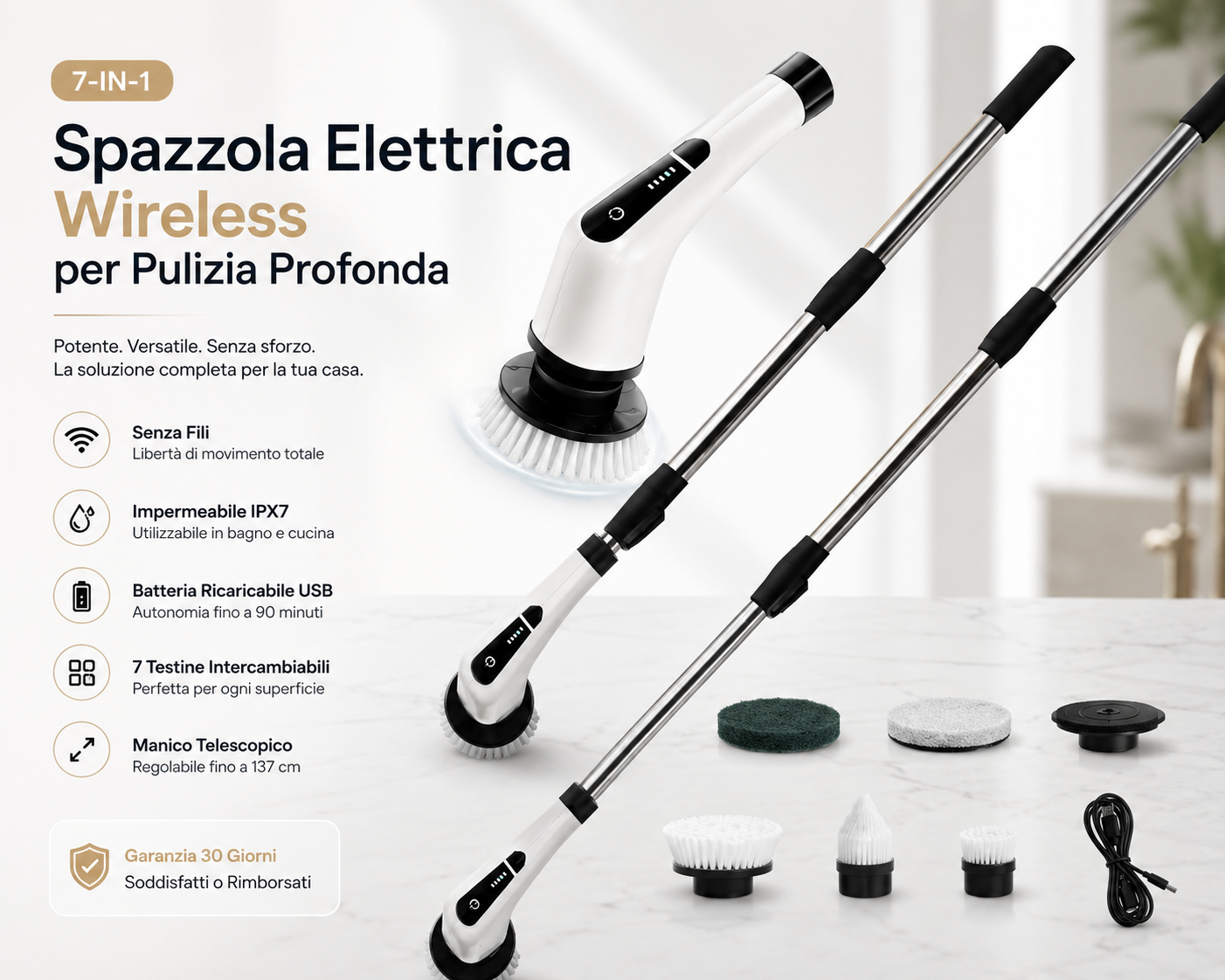 Peakline™ CleanCasa Pro – Spazzola Elettrica 7 in 1
