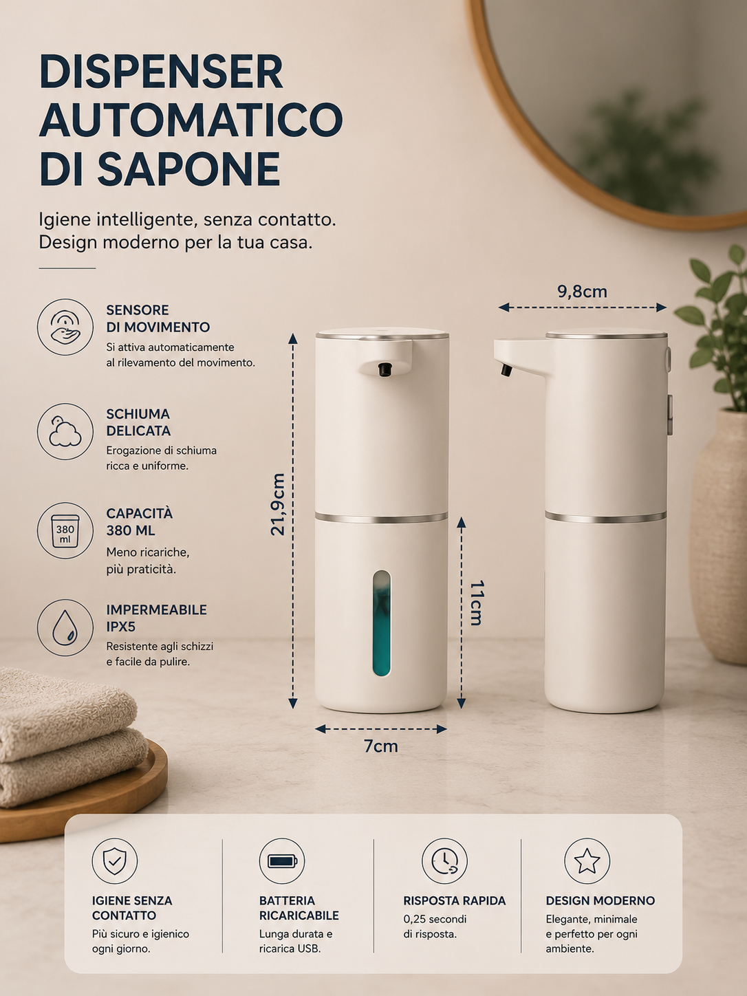Peakline™ Dispenser Automatico di Sapone Schiumogeno