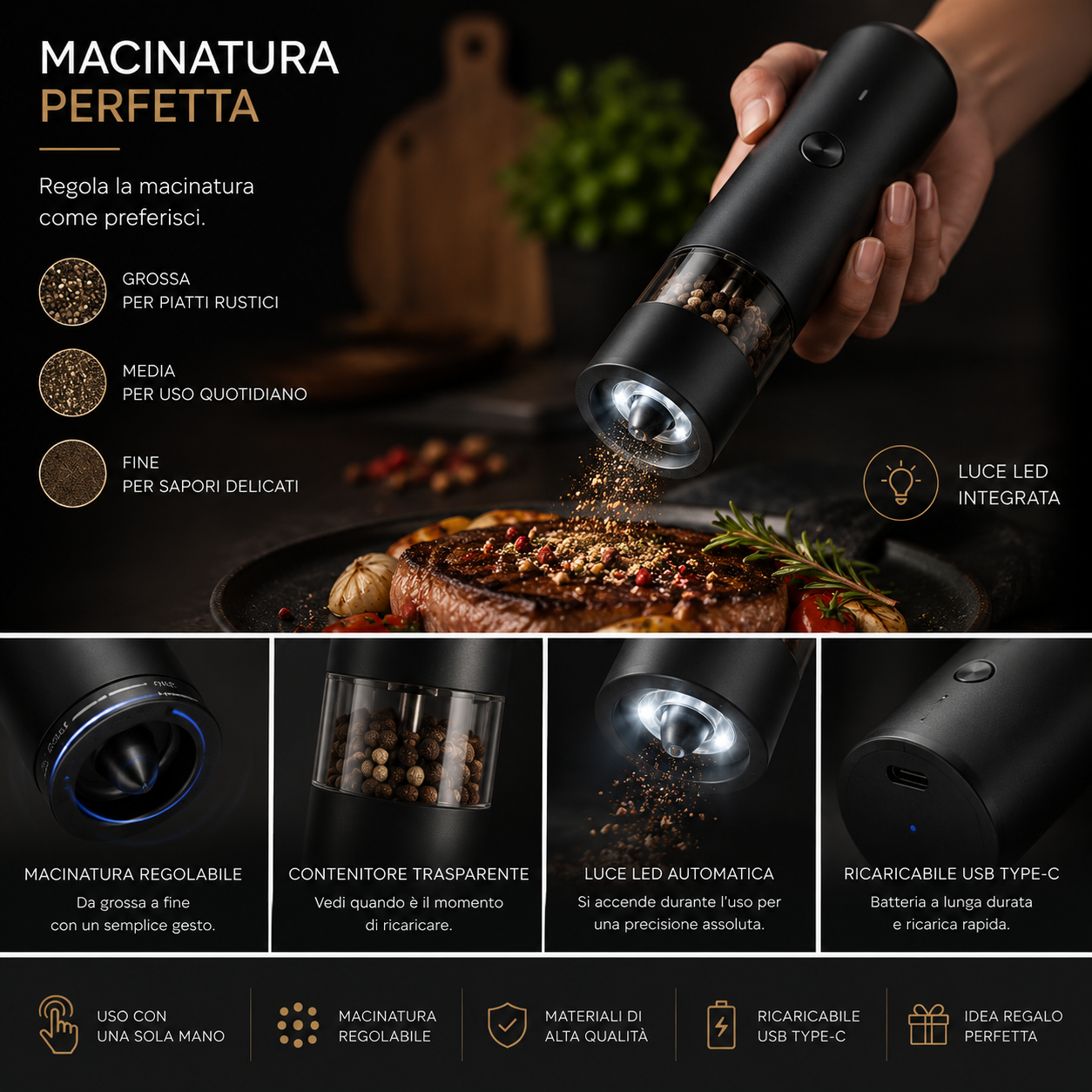 Peakline™ AromaMacina – Macina Spezie Elettrico USB