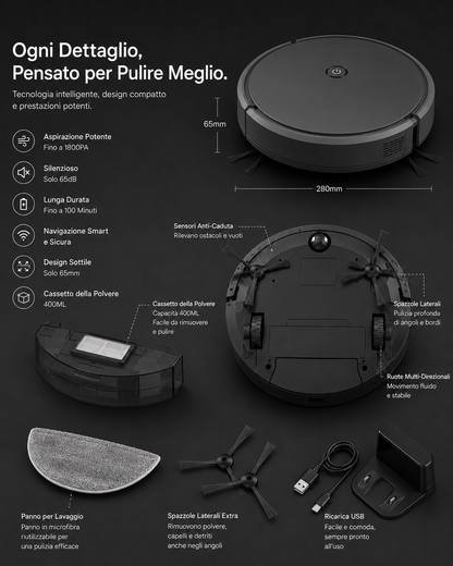 Peakline™ Robot Aspirapolvere Smart Ultra Slim 3 in 1
