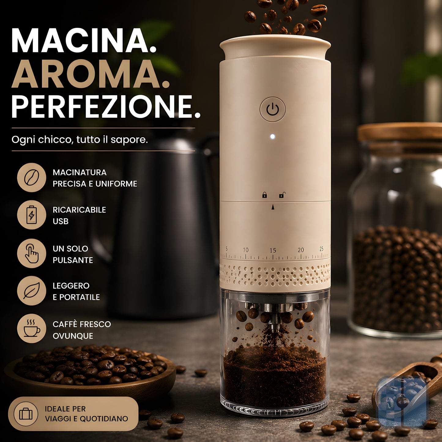 Peakline™ Macinacaffè USB Ricaricabile