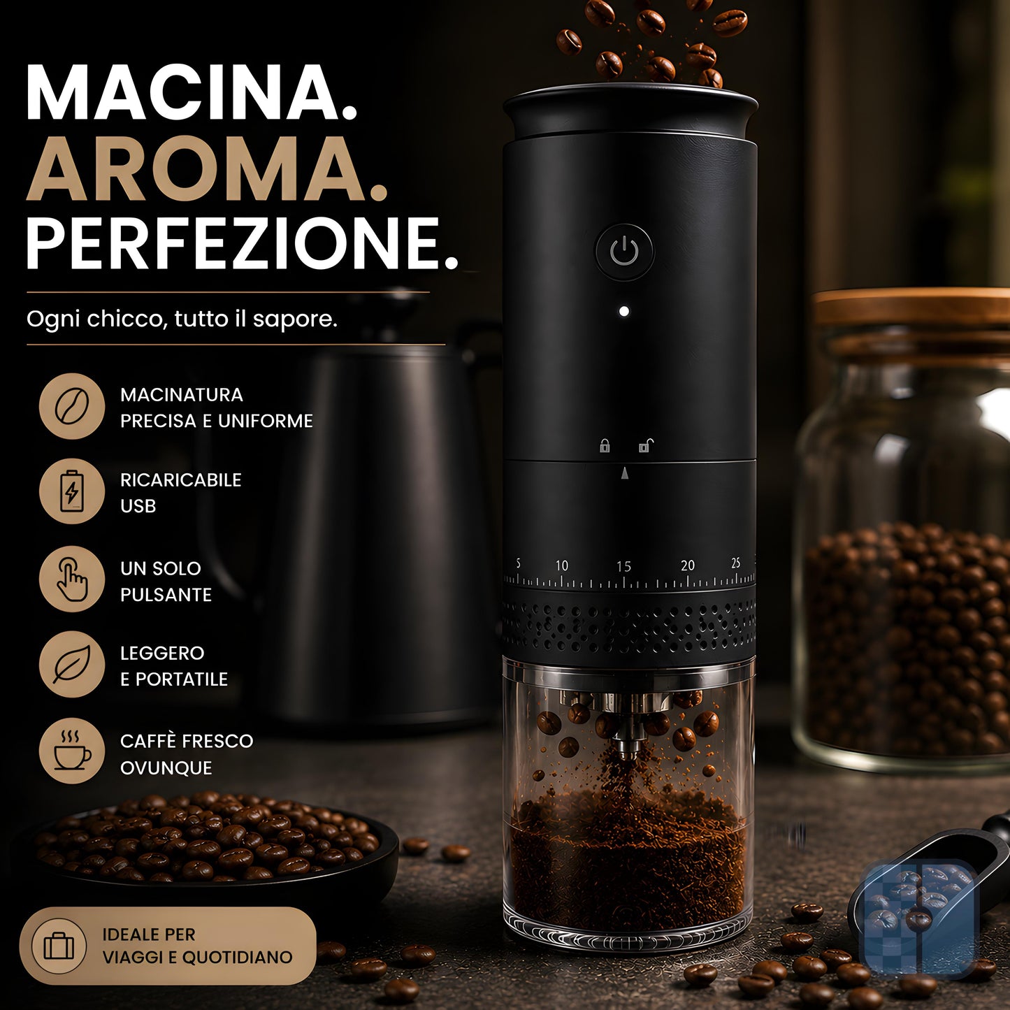 Peakline™ Macinacaffè USB Ricaricabile